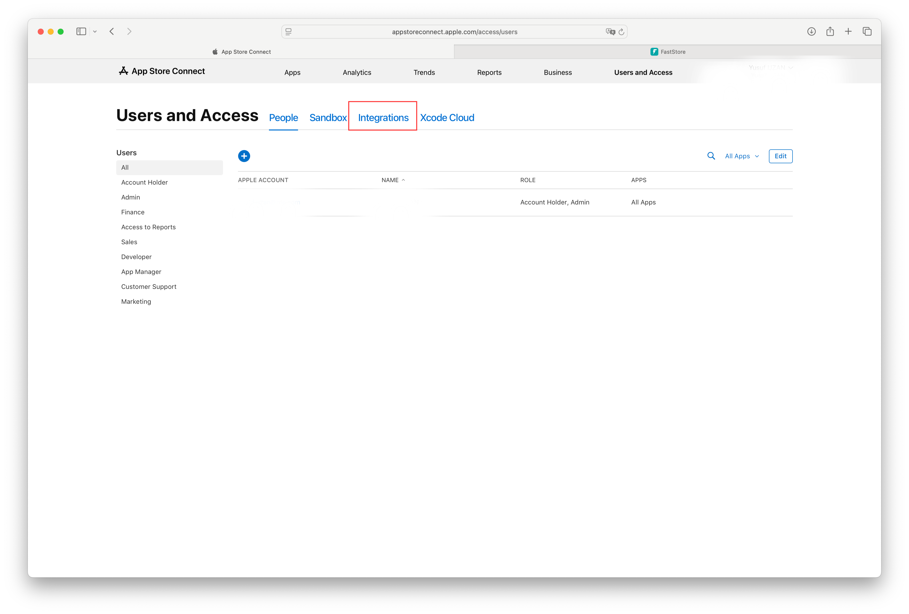 Go to Integrations tab