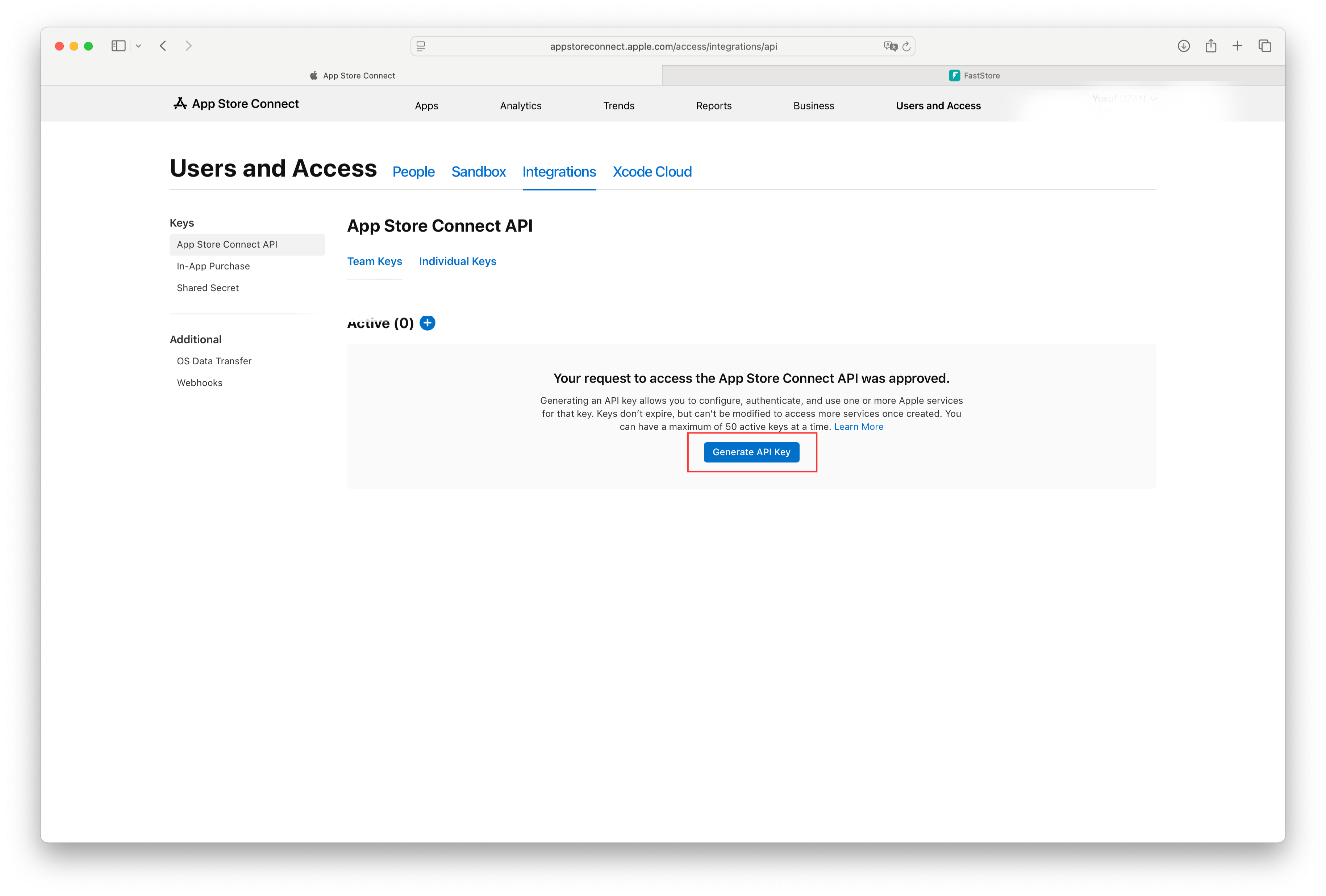 Click Generate API Key