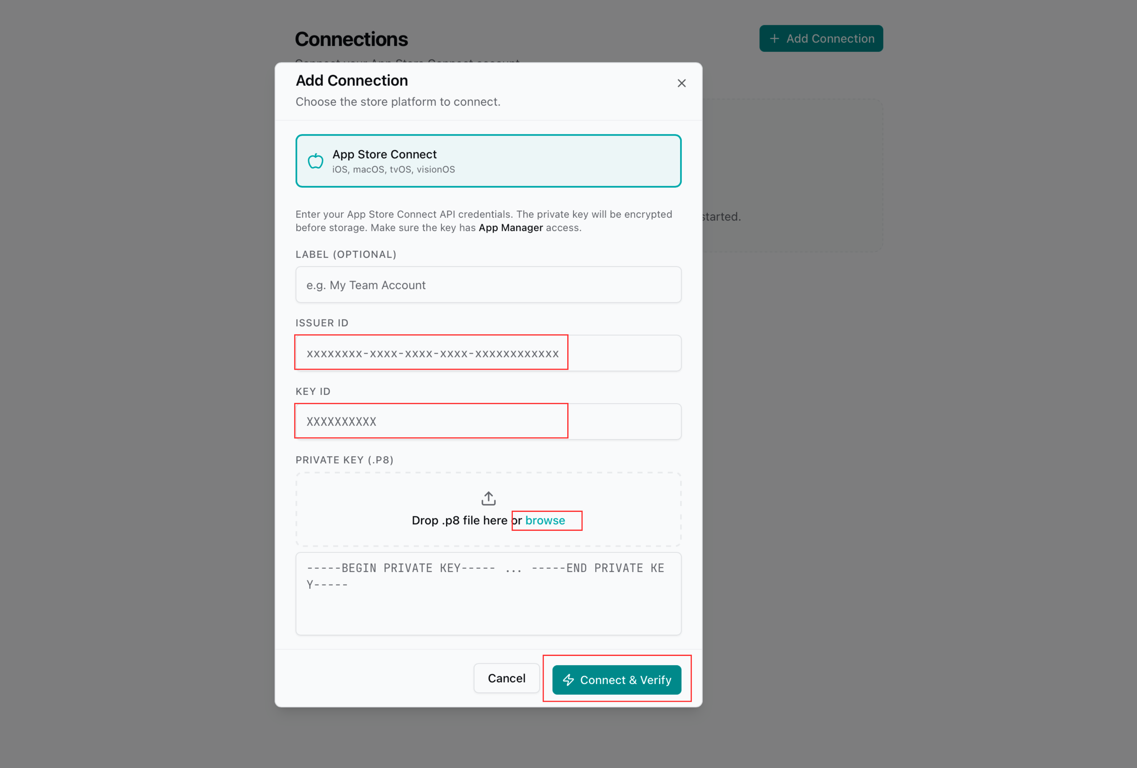Fill in your API credentials